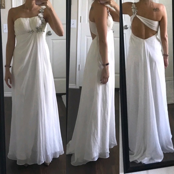 La Femme Dresses & Skirts - La Femme white one shoulder open back prom dress